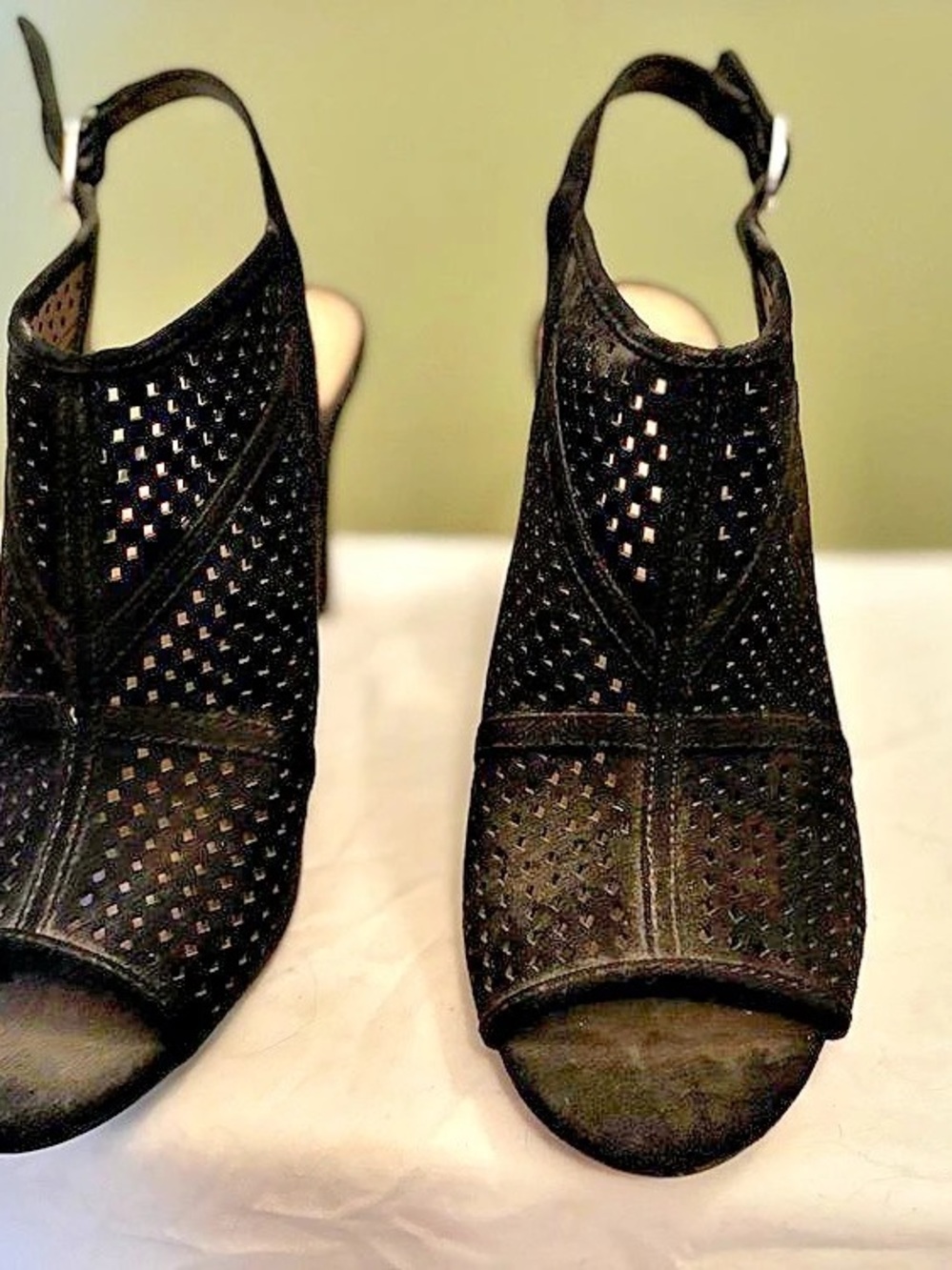 Kelly & Katie Black Peep Toe Ankle Strap Heels